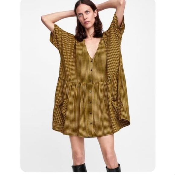 Zara | Dresses | Adorable Zara Dress Black And Yellow Plaid Checkered |  Poshmark